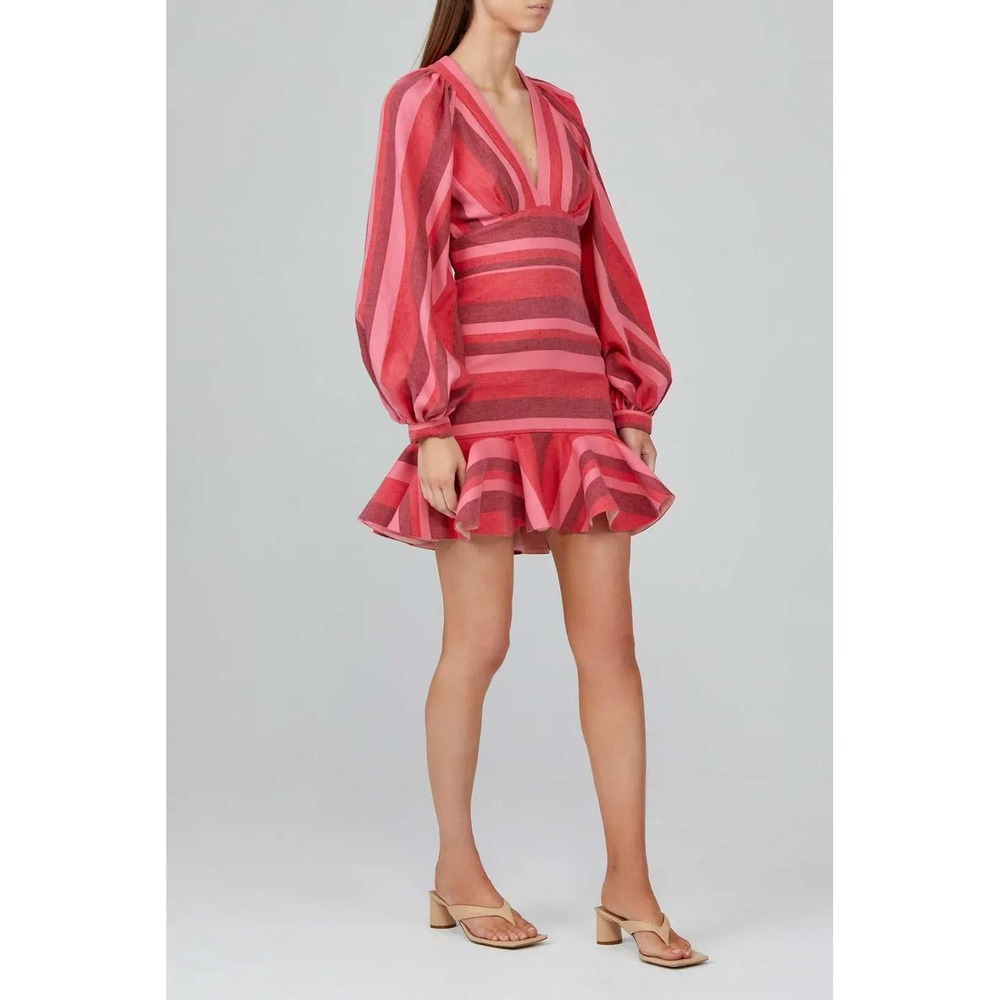 Acler Red and Pink Striped Mini Dress